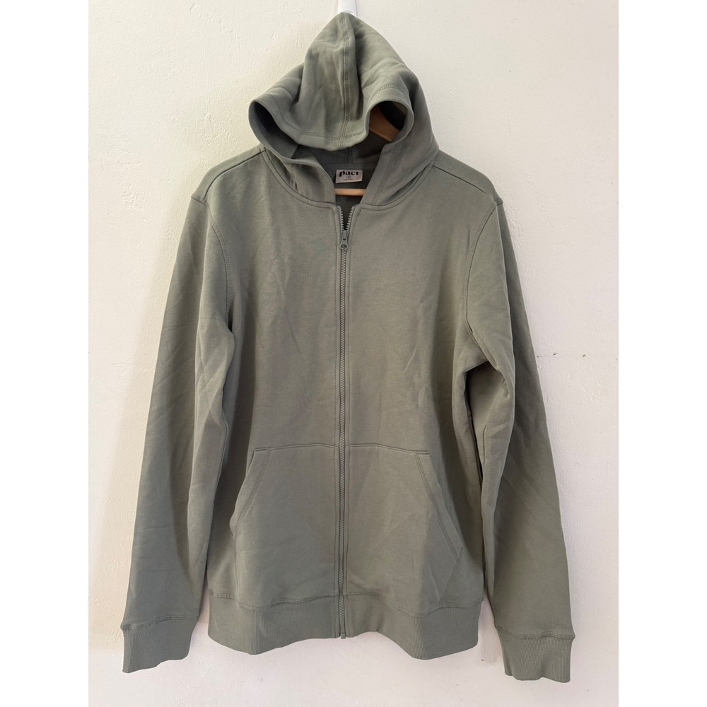 NWOT Pact Mens Organic Cotton Full Zip Hoodie Sage Green Sweatshirt Size M